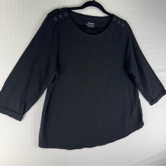 Chico’s Black The Ultimate Tee 3/4 Sleeve Button Shoulder Detail Size 2 US Large - Picture 2 of 7